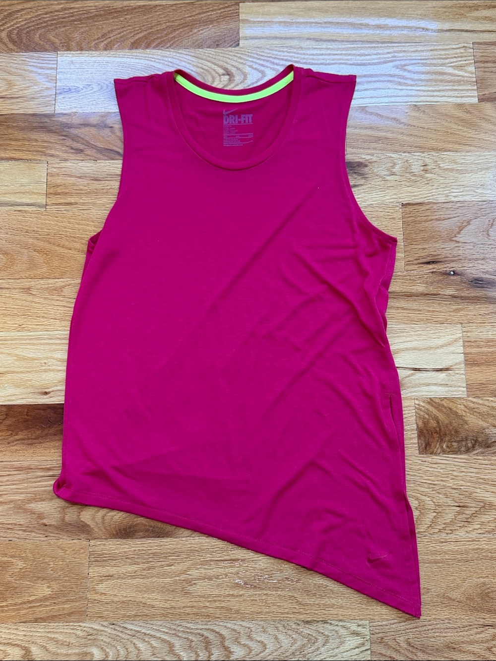 Nike Women's Dri-Fit Bright Pink Diagonal Hem Workout Tank-S